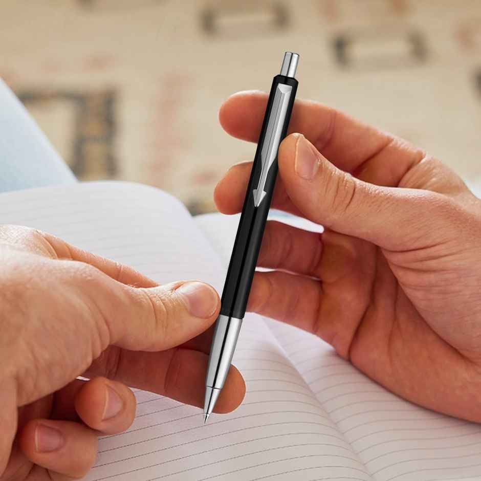 Parker Vector Standard Chrome Trim Black Ball Pen | Blue Ink | Teacher's Writing Companion