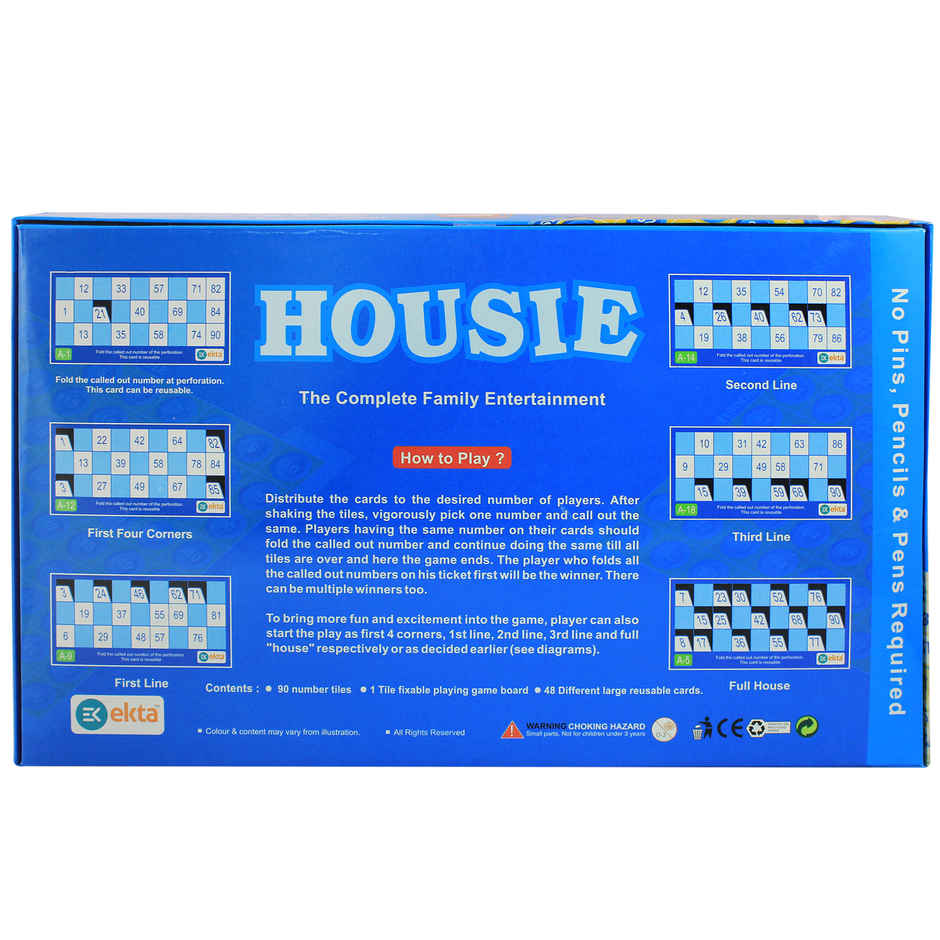 Ekta Housie Deluxe Educational Board Game with 48 Reusable Cards & Fixable Tiles, Family Game