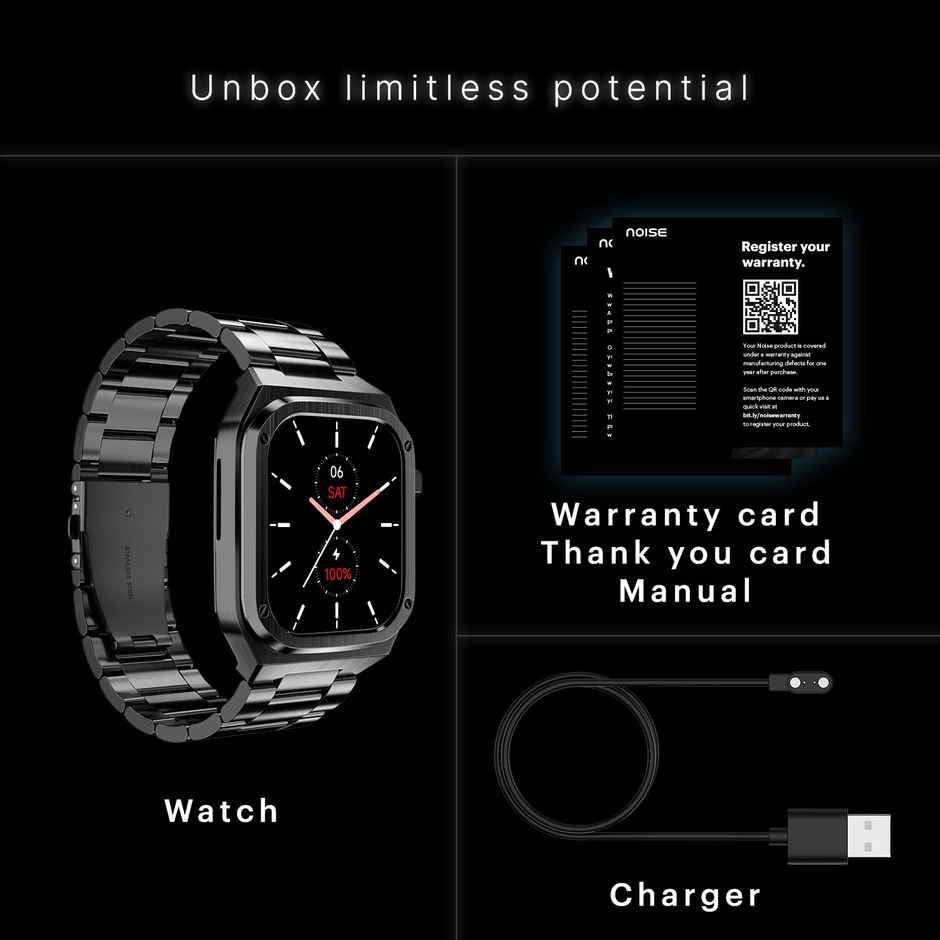 Noise Colorfit Chrome Smartwatch with Bluetooth Calling | 1.85" Display | Sleep tracker - Elite Silver
