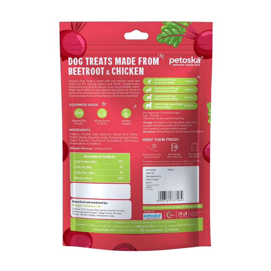 Petoska Dog Treats Beetroot Chicken Sticks
