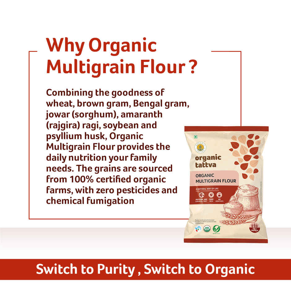 Organic Tattva Organic Multigrain Flour | 25% Multigrain, 75% Whole Wheat