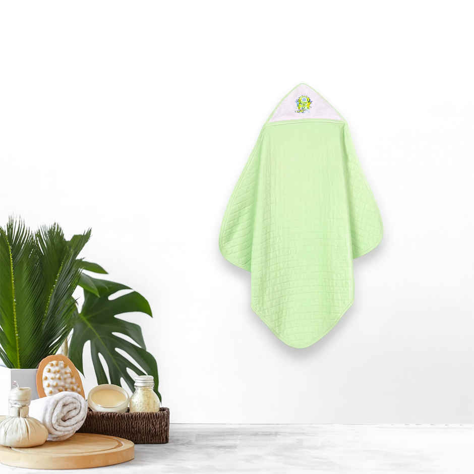 Moms Home Ultra Soft Cotton Baby Hooded Towel - Green - 70X70 Cm ( 0-3 Months )