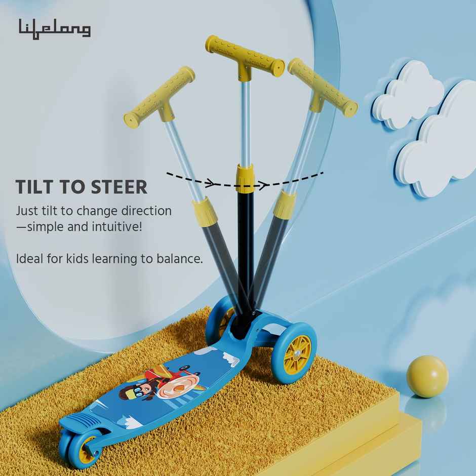 Lifelong LLKS01 Foldable Kick Skating Cycle | Max User Weight 50Kg | Blue-Yellow