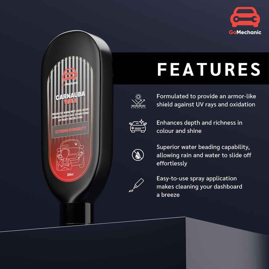 GoMechanic Car Wax Polish Cream | 200 ml Car Wax That Provides Deep Wet Shine Car Wax Polish