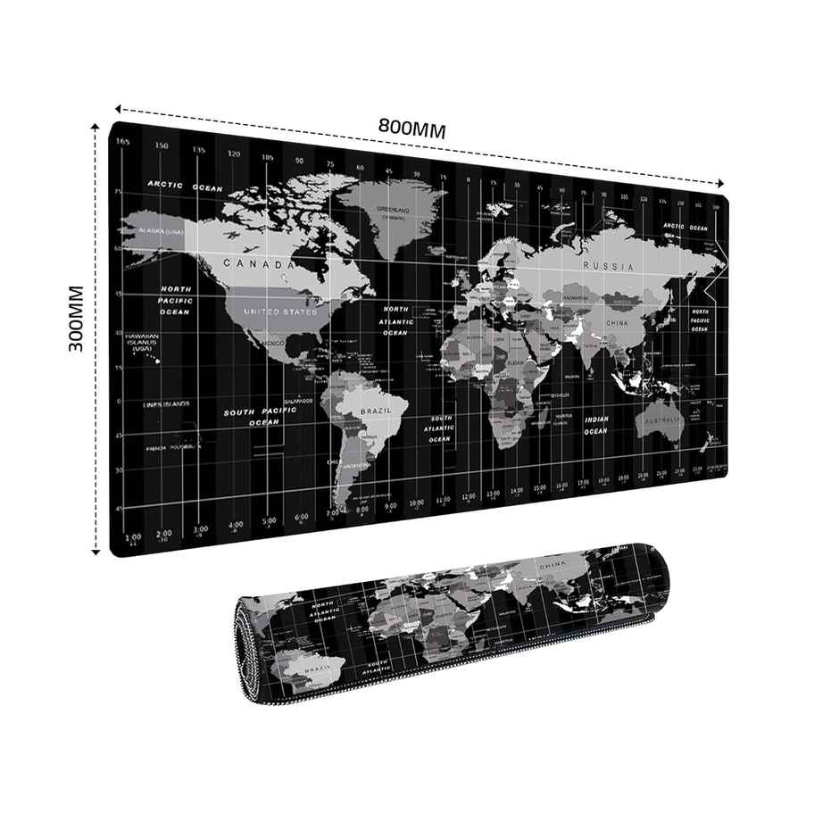 Dyazo World Map Extended Desk Mat - Anti-Slip | Water Resistant - 800 x 300mm - Black