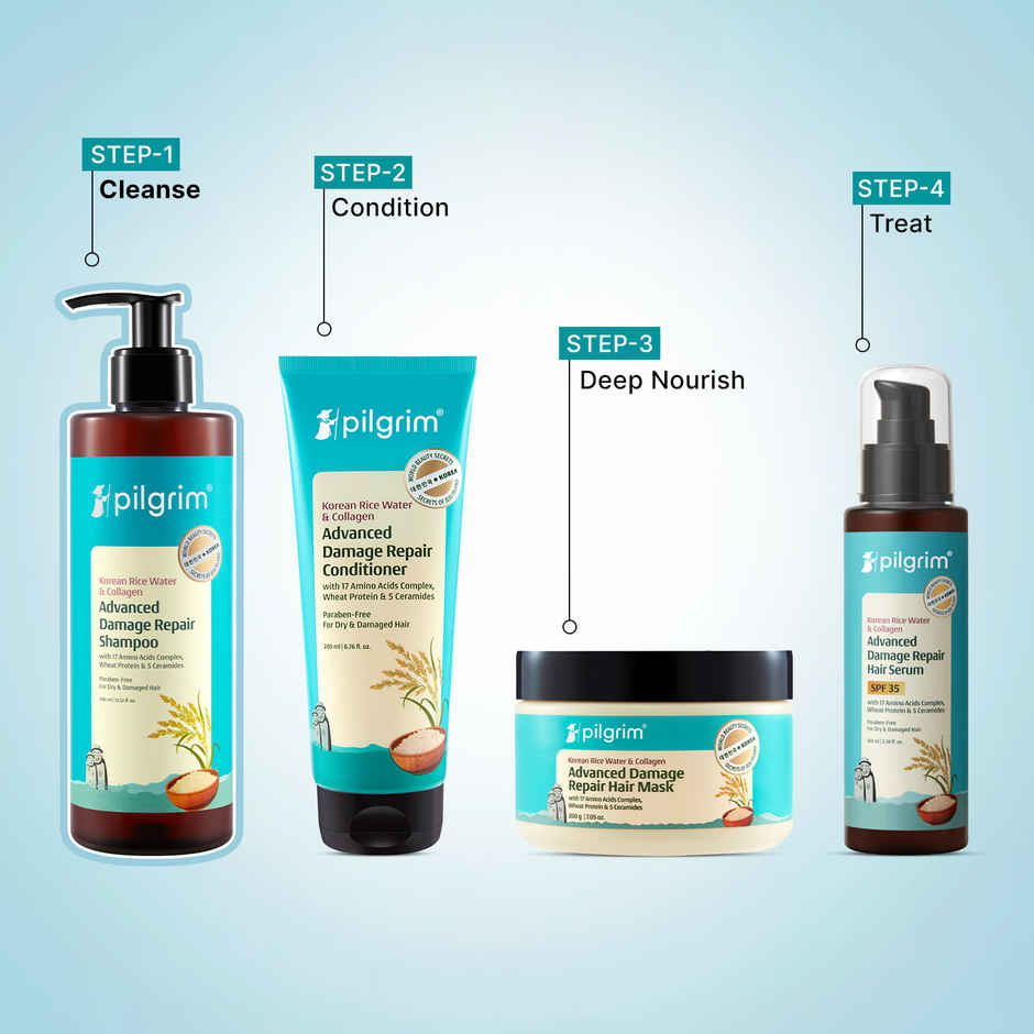 Pilgrim Korean Rice Water & Collagen Advanced Repair Shampoo for Damaged Hair