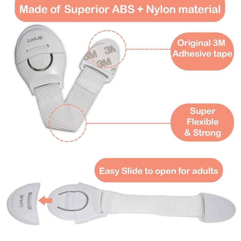 LuvLap Baby Safety Furniture Locks | Pack of 10 | Adjustable and Flexible with 3M Adhesive