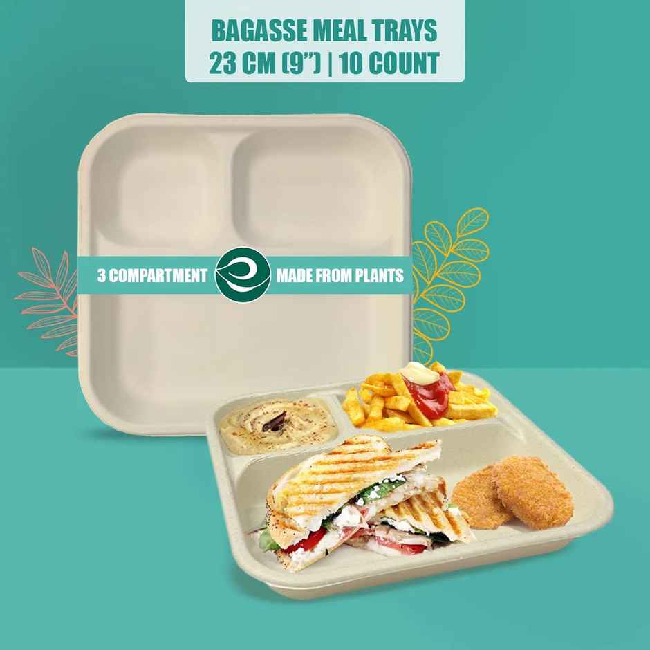 Disposable Meal Tray Plate | 3 Compartment | 10 Count | Eco Soul