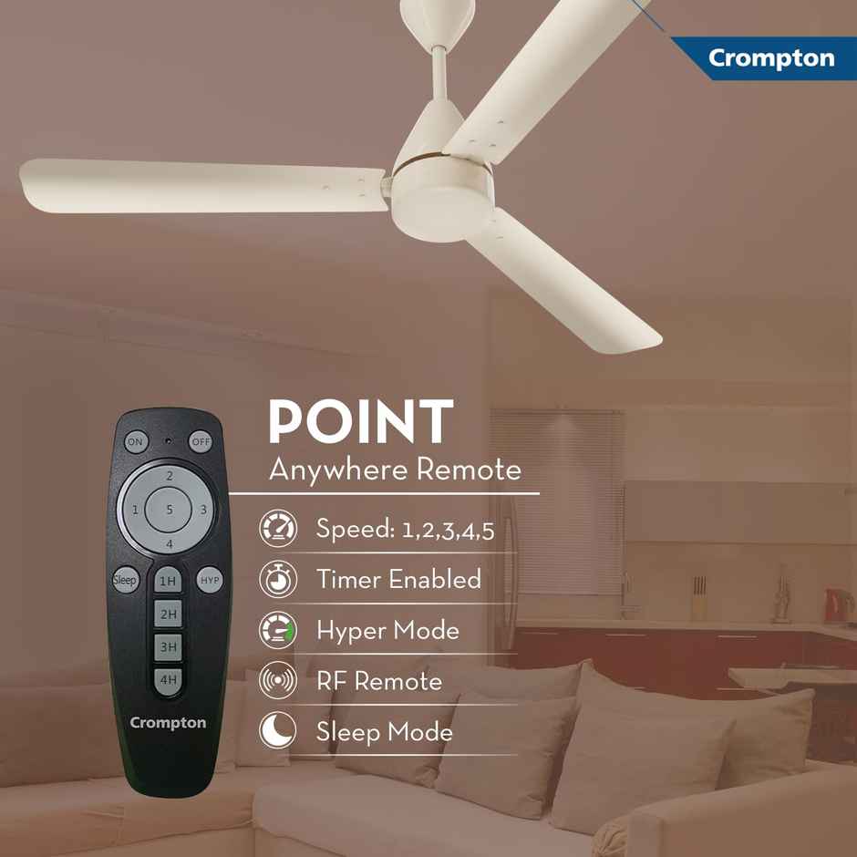 Crompton Energion Hyperjet BLDC Ceiling Fan,1200mm,Remote Control,BEE 5 Star Rated,Anti-Rust,Ivory