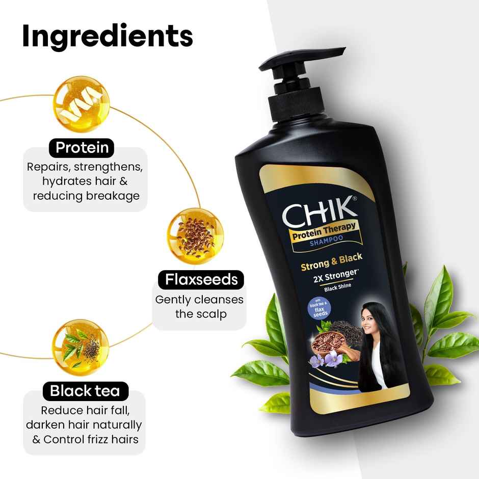 Chik Protein Therapy Shampoo| For Strong & Black Hair | With The Goodness Of Black Tea, and Flax Seeds