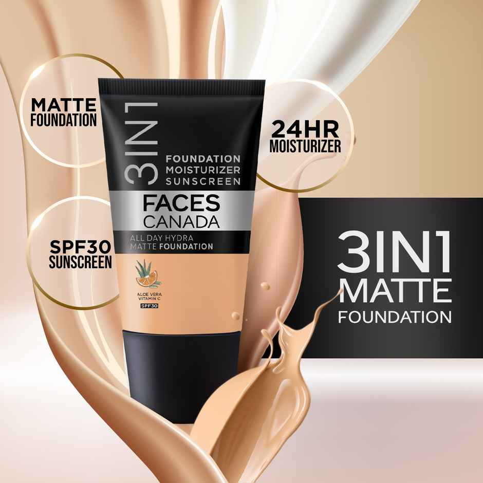 Faces Canada 3in1 All Day Hydra Matte Foundation + Moisturizer + SPF 30 | Warm Natural 021