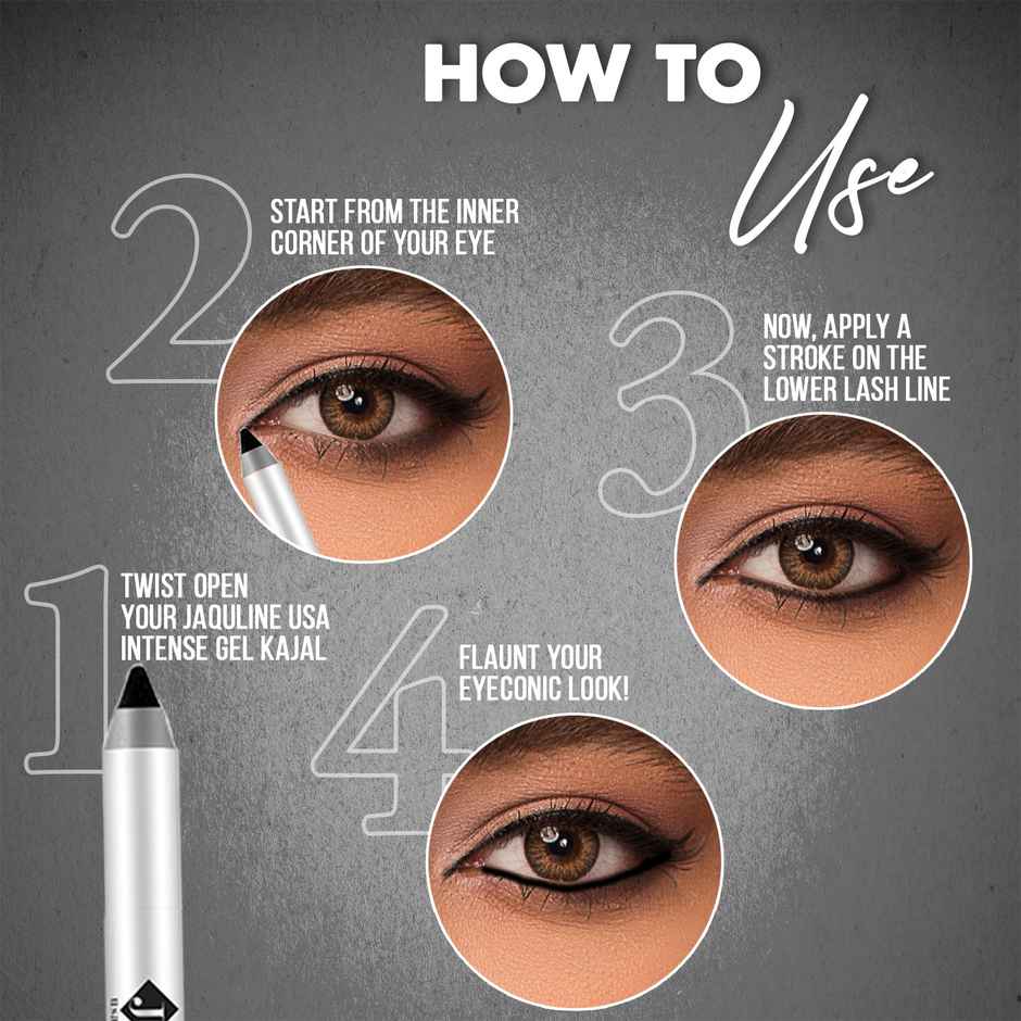 Jaquline USA Pro Stroke Intense Gel Kajal | Waterproof | Matte Finish | Matte Black