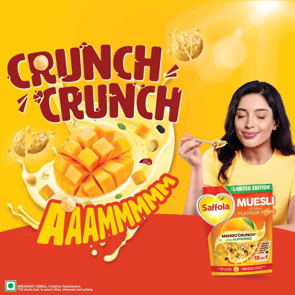 Saffola Muesli Mango Crunch - with Real Alphonso Mango | with Crunchy Flavour Pops
