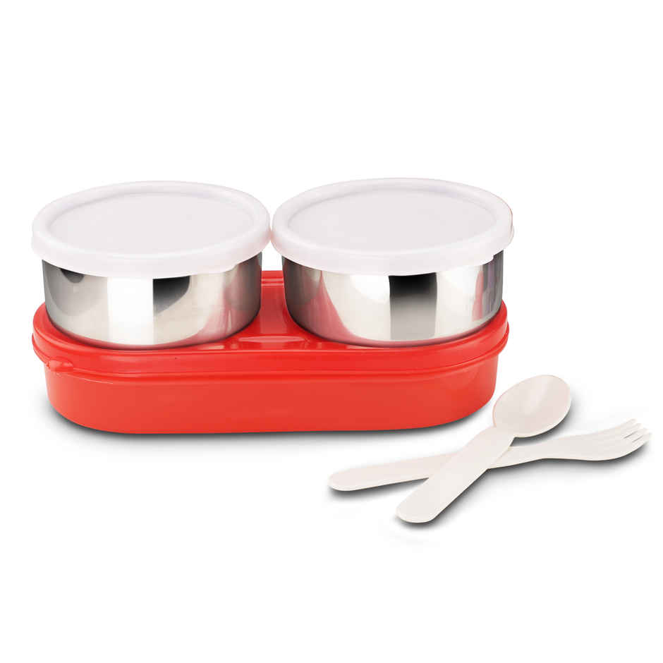 Nayasa Duplex Deluxe Stainless Steel Lunch Box Tiffin with Insulated Bag | Red