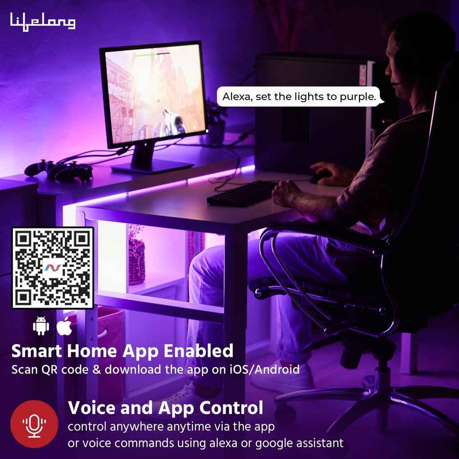Lifelong Smart LED Strip Lights 5M (16.4 Feet) Works with Alexa & Google| IP65 Waterproof (LLESL5M)