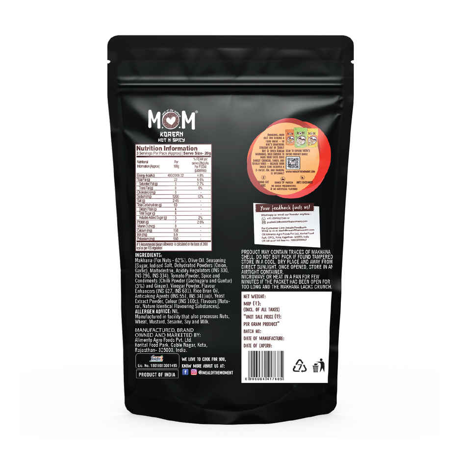 MOM - Korean Hot N Spicy Roasted Makhana| Source of Protein | No Palm Oil