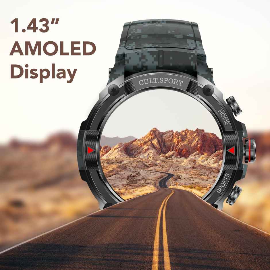 Cultsport Ranger XR 1.43" AMOLED Display Outdoor Rugged Smartwatch, BT Calling (Camo Grey)
