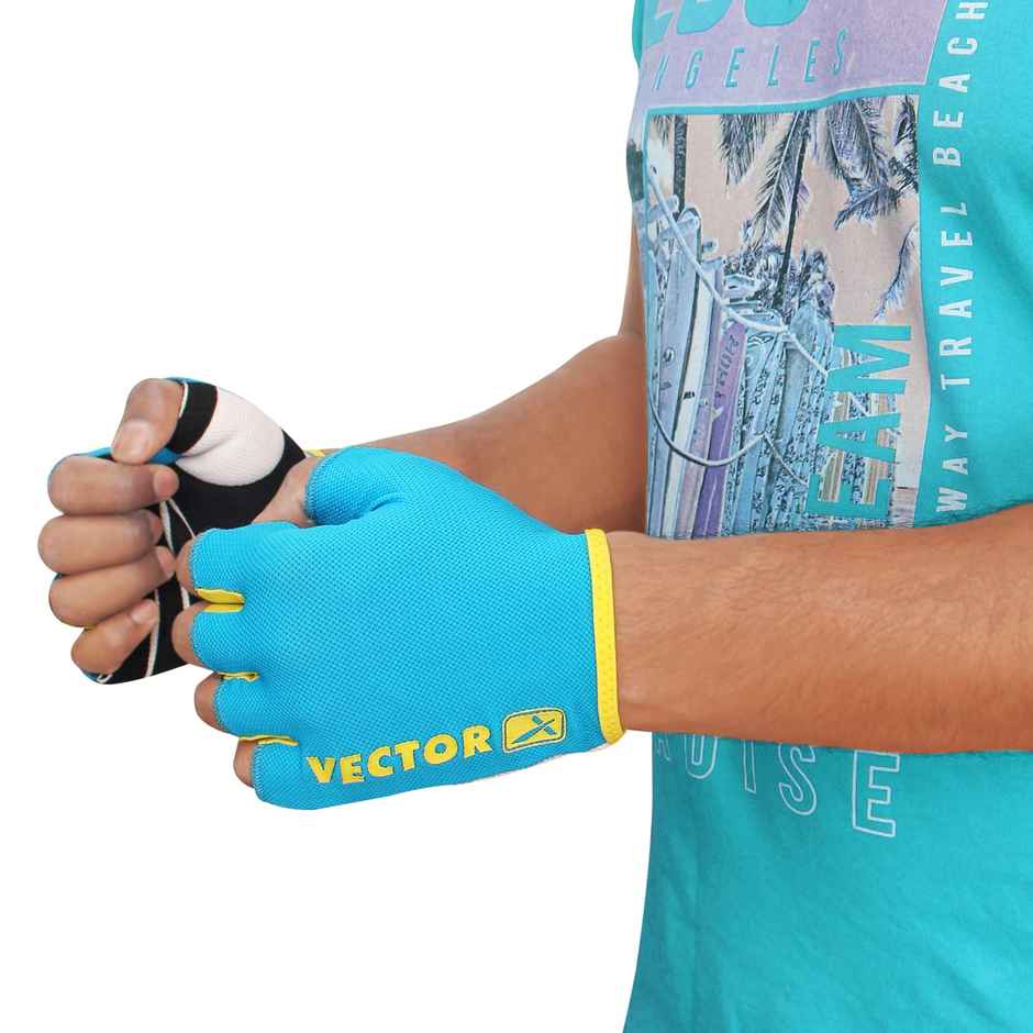 Vector X Unisex Workout Fingerless Weight Lifting Gloves, Excellent Grip | Blue-Black-XL