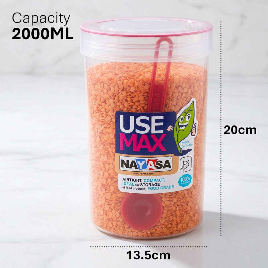 Nayasa Use Max Glaze BPA Free Food Grade Airtight Kitchen Storage Stackable Containers | Pink - 2 L