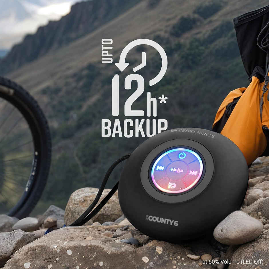Zebronics County 6 BT Speaker | 3W | Upto 12Hrs | BT v5.3 | TWS | Compact Design | Carry Loop |Black