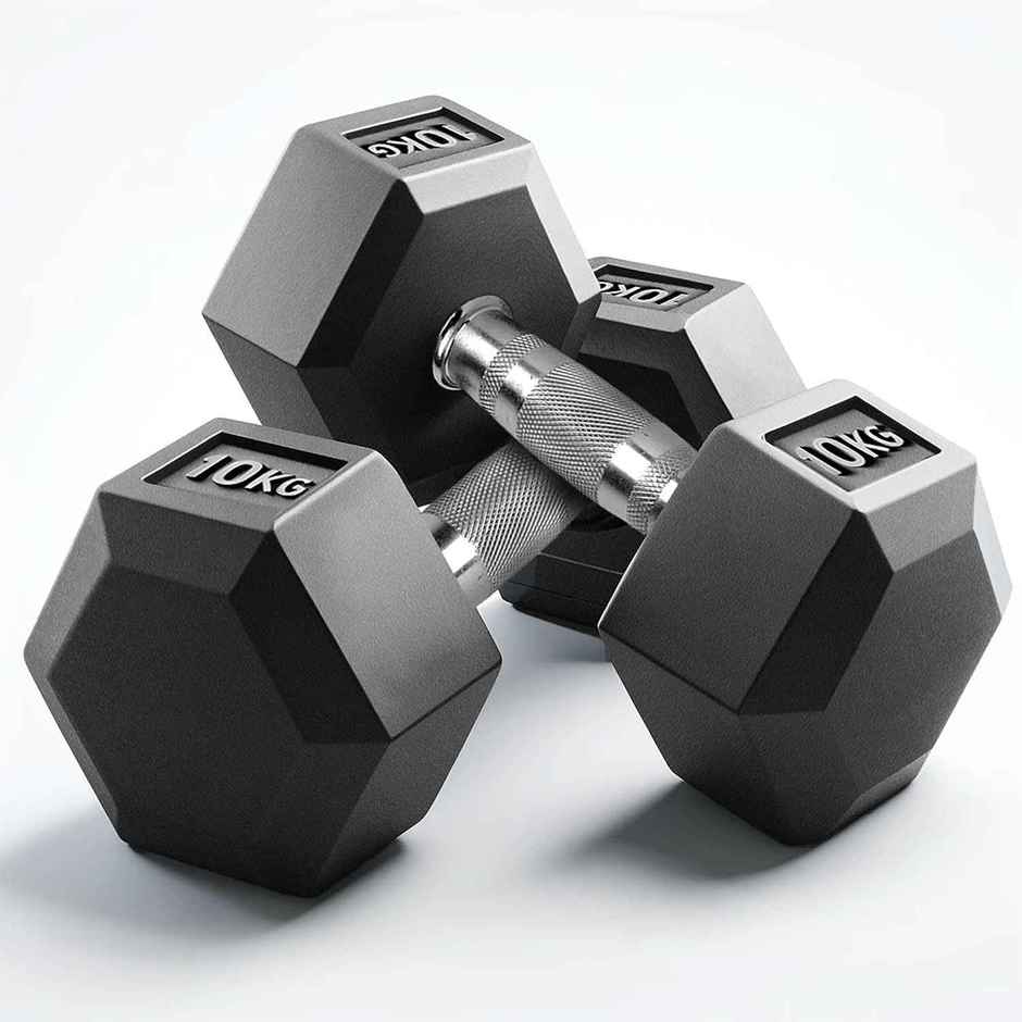 Slovic Anti-Skid Rubber Coated Hexa Dumbbell Set | 10kg x2| Ideal for Home & Gym Workout | Black