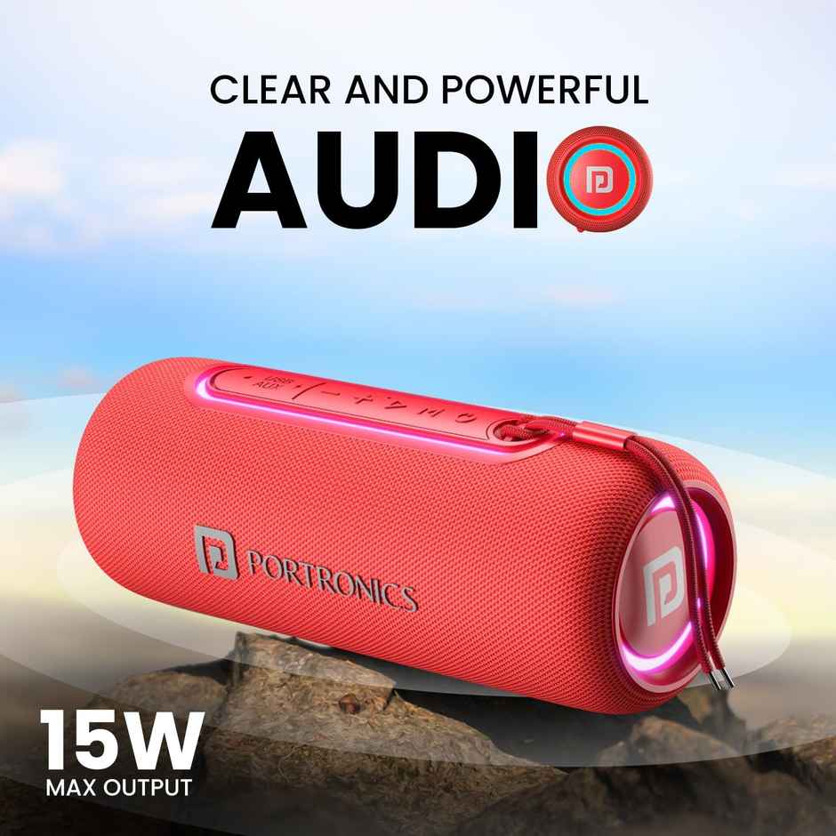 Portronics Resound 2 15W HD Sound Portable Wireless Bluetooth Speaker, Built-in Mic(Red)