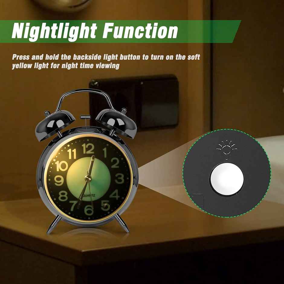 Perpetual Alarm Analog Clock | Non-Ticking Quartz with Backlight | Vintage Neon Copper - 11.4 cm