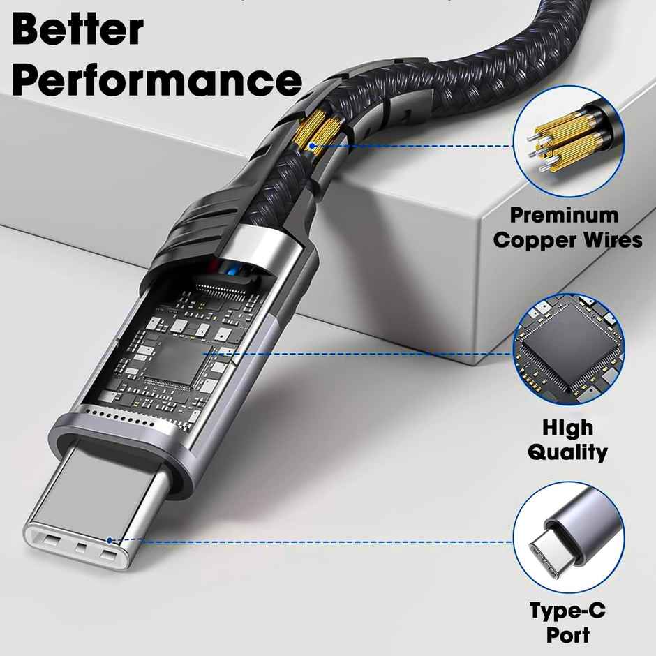 Sounce USB Type C Cable 3.1 A 1.5 m Usb To 3A(66W)Fast Charging Braided (Compatible with Mobile,Tablet,Earphone,Laptop,Black,One Cable)