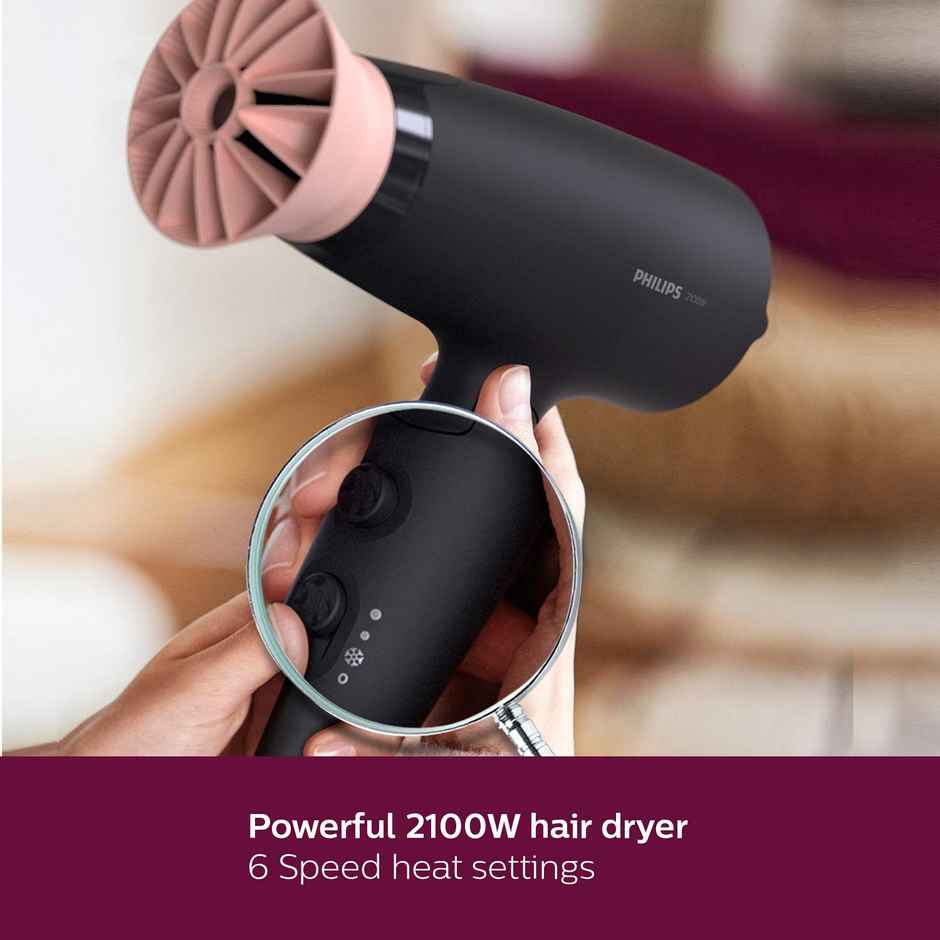 Philips Professional Hair Dryer|Salon-like Blowdry 2100W - Less Heat, 6 Styling Settings|BHD356/10