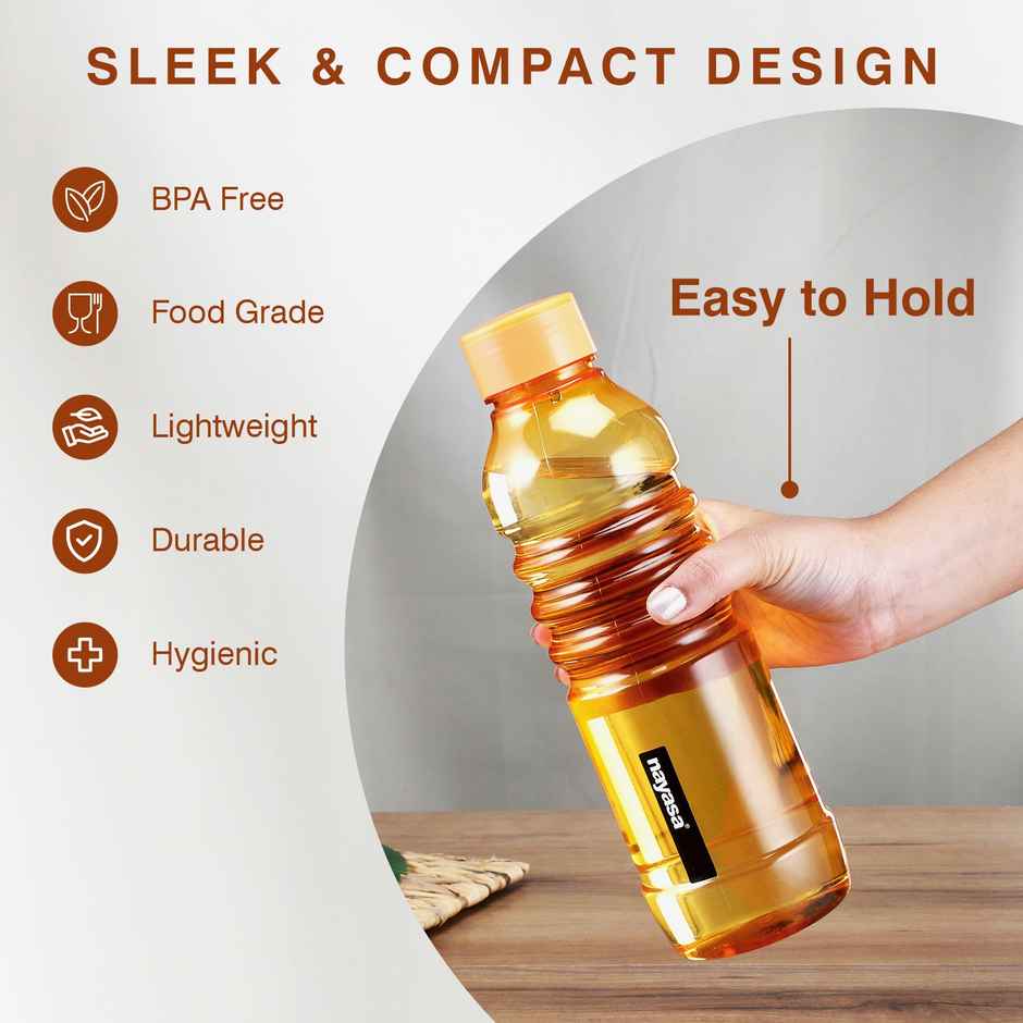 Nayasa Bumpy Plastic Water Bottle 1000 ml BPA Free Fridge Bottle | Orange