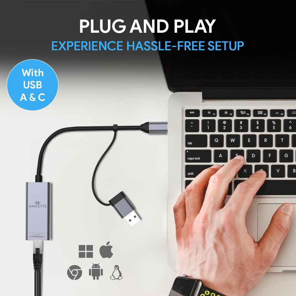 Amkette Usb Gigabit Ethernet Adapter-Type C+A-Grey