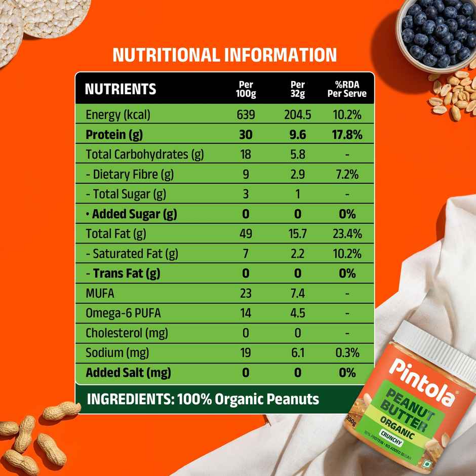 Pintola Organic Unsweetened Peanut Butter Crunchy