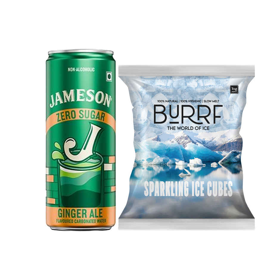 Burrf Sparkling Ice Cubes (1kg) & Jameson Zero Sugar Ginger Ale (250ml) Combo
