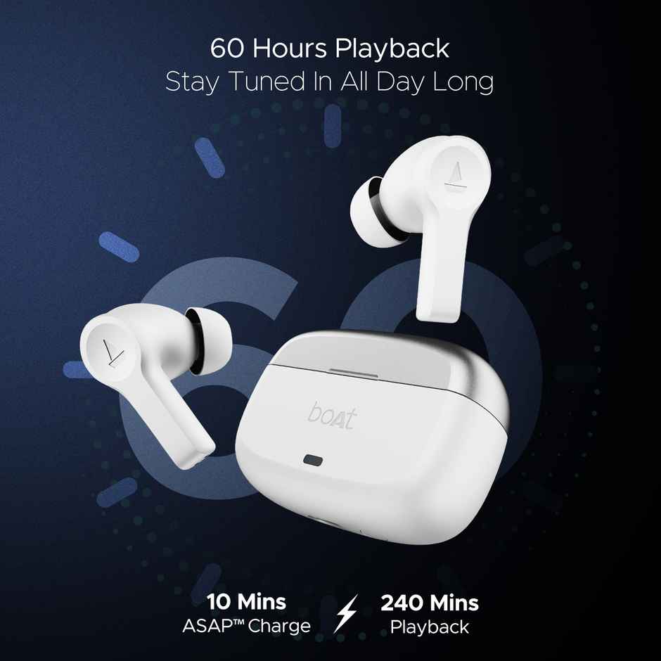 boAt Nirvana Lucid w/ 32 dB ANC, Multi-Point Connectivity, in-Ear Detection, 60HRS Playback, Hearables App, 4 Mics ENx, IPX5 Truly Wireless in Ear Earbuds, TWS Ear Buds(Zinc White)
