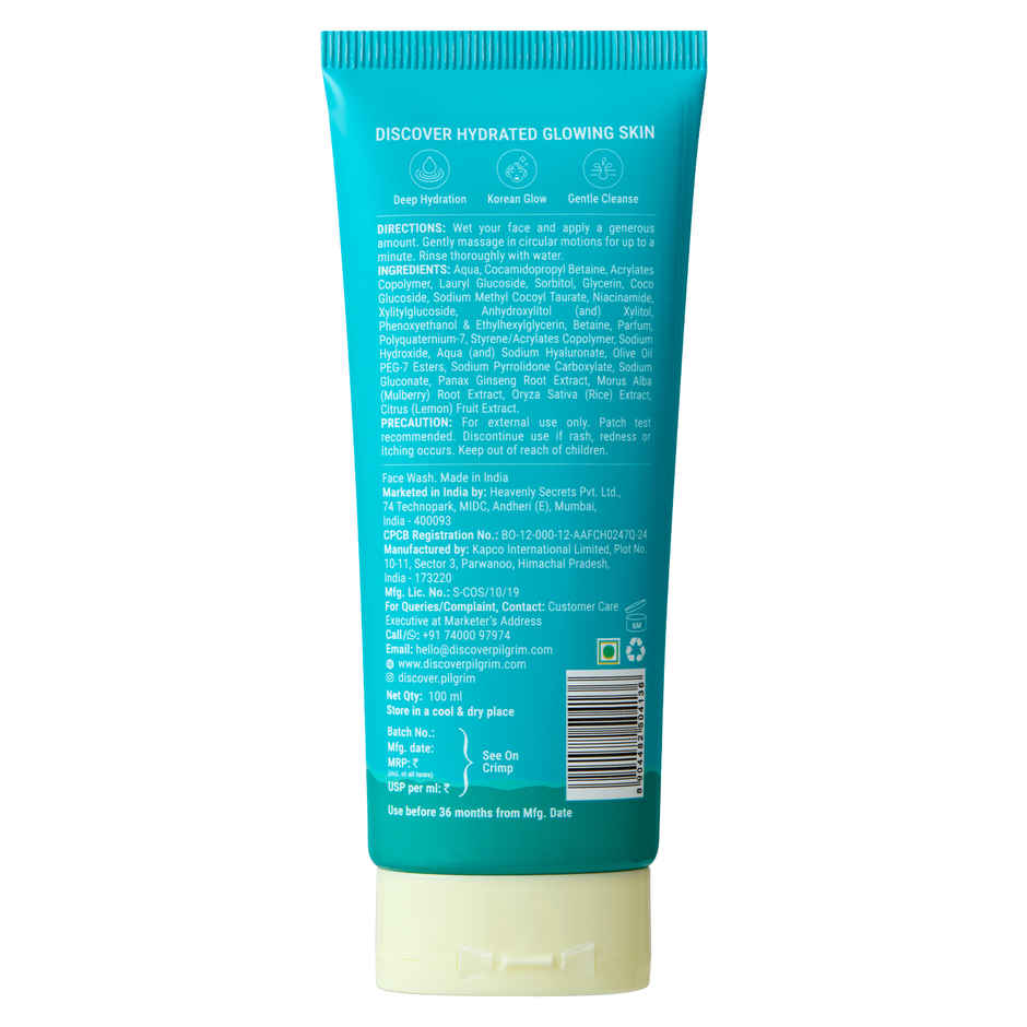 Pilgrim Korean Rice Water Hydra Glow Gel Face Wash with Niacinamide & Hyaluronic Acid for Glowing Skin