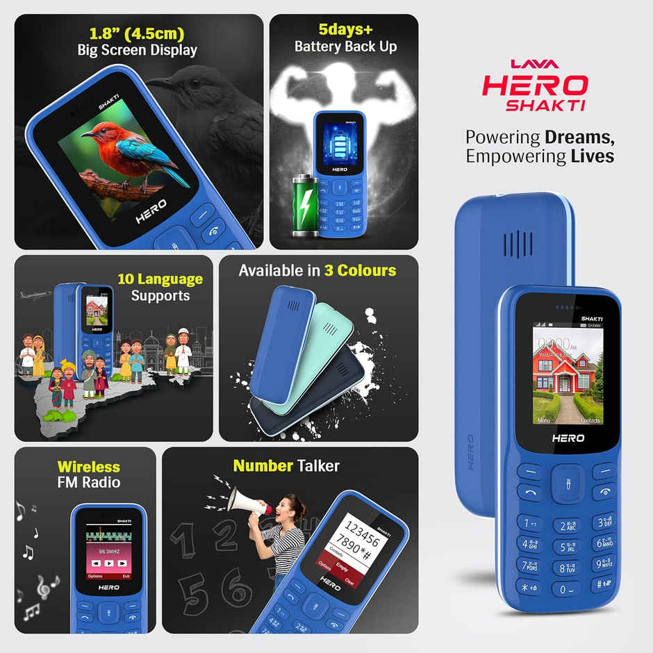 Lava Hero Shakti 2025 Dual Sim Keypad Mobile Phone with Vibration Alert |1.8" Display | Pepsi Blue