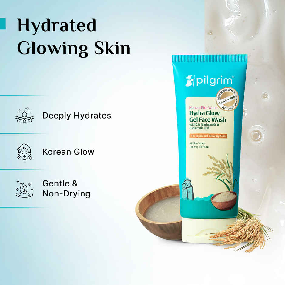 Pilgrim Korean Rice Water Hydra Glow Gel Face Wash with Niacinamide & Hyaluronic Acid for Glowing Skin