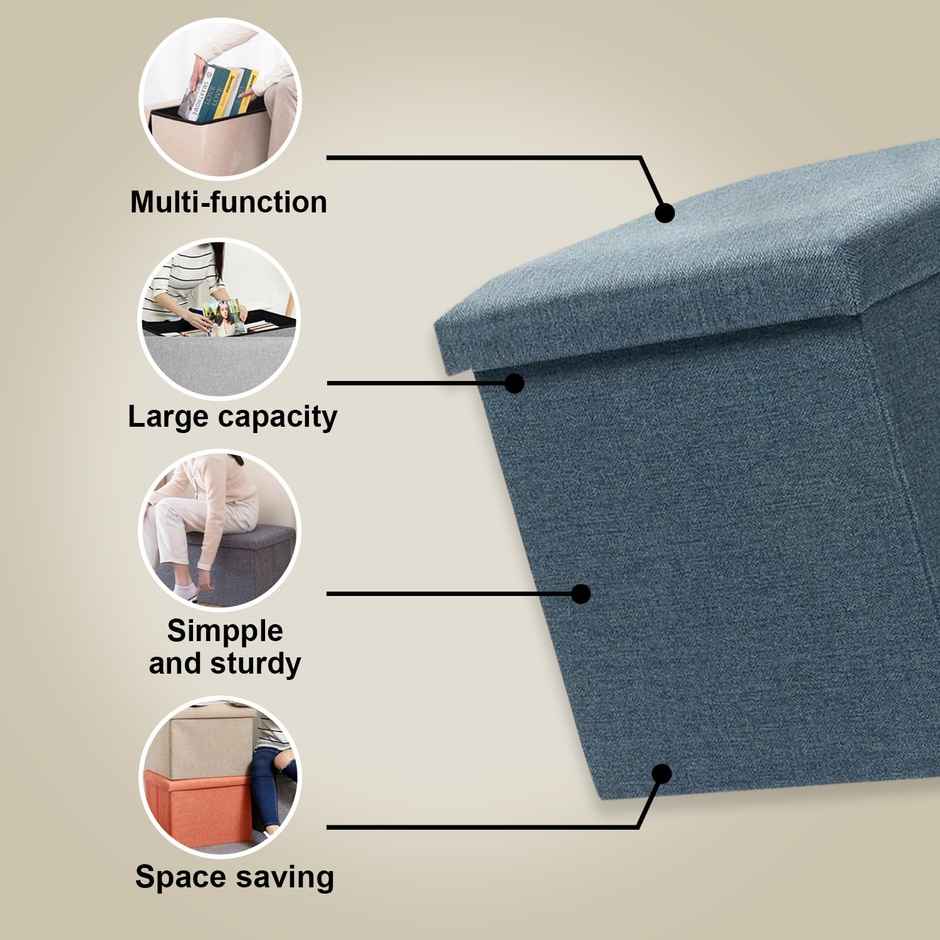 Kuber Industries Square Storage Stool|Wardrobe Organizer for Clothes-Books | M ZH006BU | Navy Blue