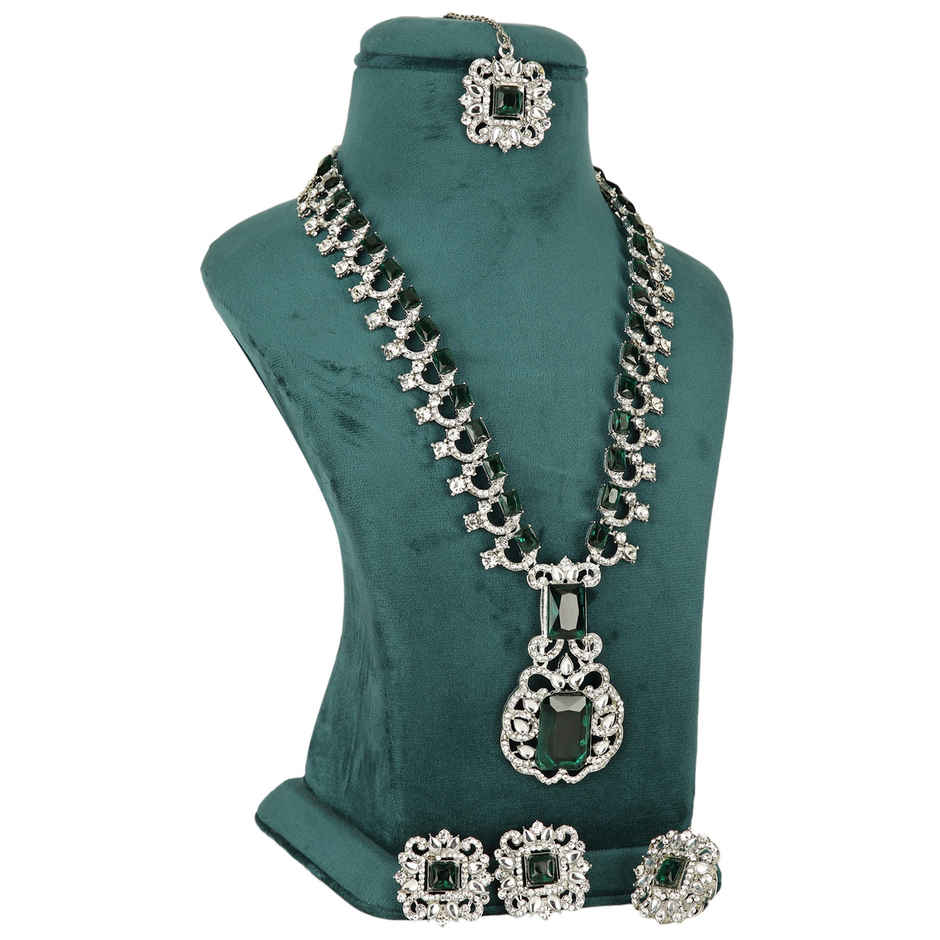 Shining Diva Fashion Nita Ambani Maang Tikka Ring Earrings Jewellery Set for Women and Girls 16072s