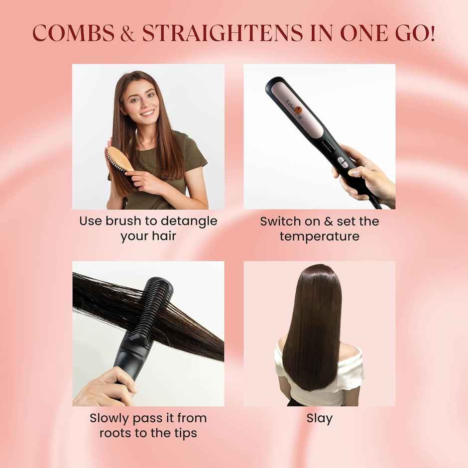 Urban Yog Makemeebold Hair Straightener Brush | Ceramic Plates, 5 Temp Controls, 1200W