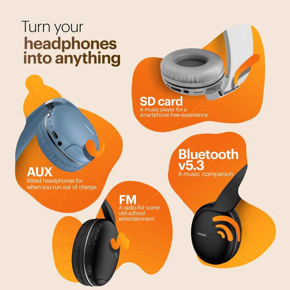 Noise Two 50Hrs Playtime Low Latency(up to 45ms) Dual Pairing BT v5.3 Headphones | Bold Black