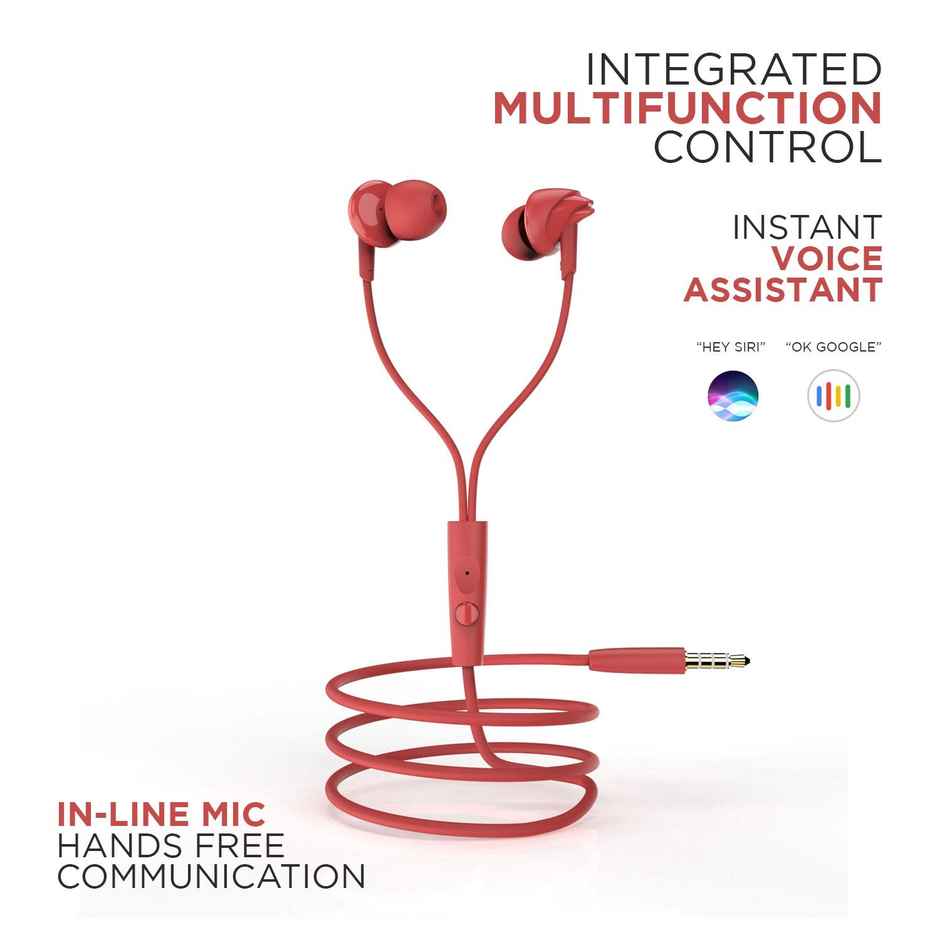 boAt BassHeads 100 Wired Earphones with Hawk Inspired Design, Super Extra Bass & Mic (Furious Red)