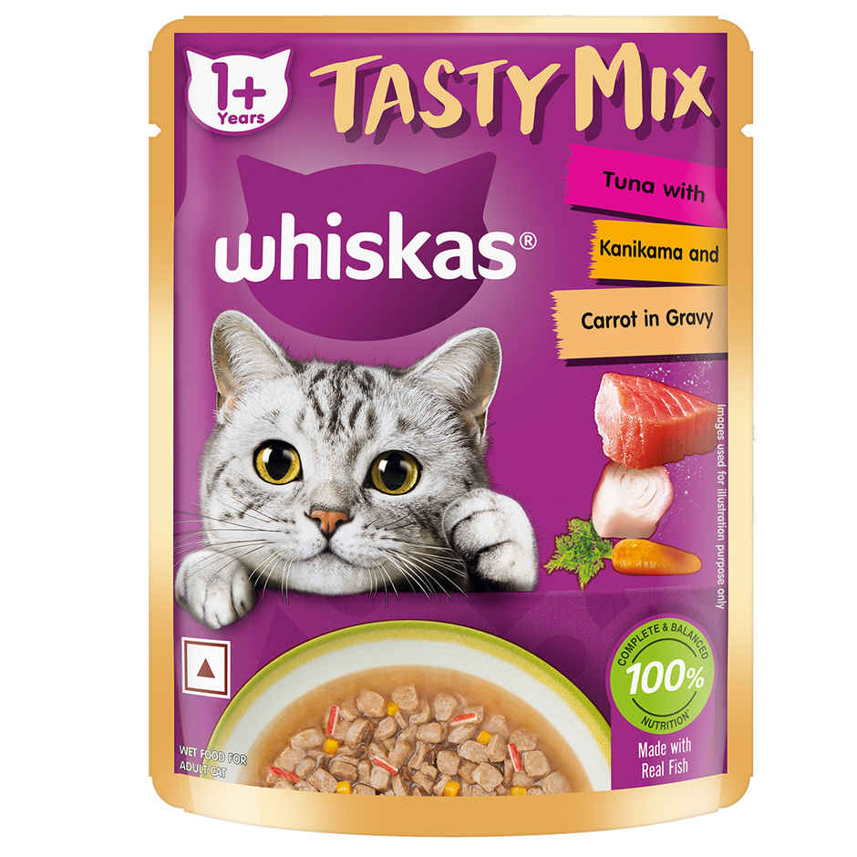 Whiskas Tasty Mix Adult Wet Cat Food | Tuna with Kanikama & Carrot in Gravy | 1+ year