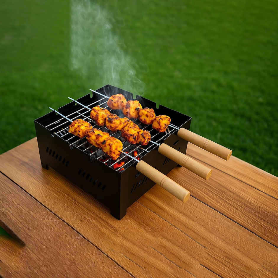 Chefman Portable Charcoal BBQ Grill | Outdoor Set with 3 Skewers | Compact Tandoor