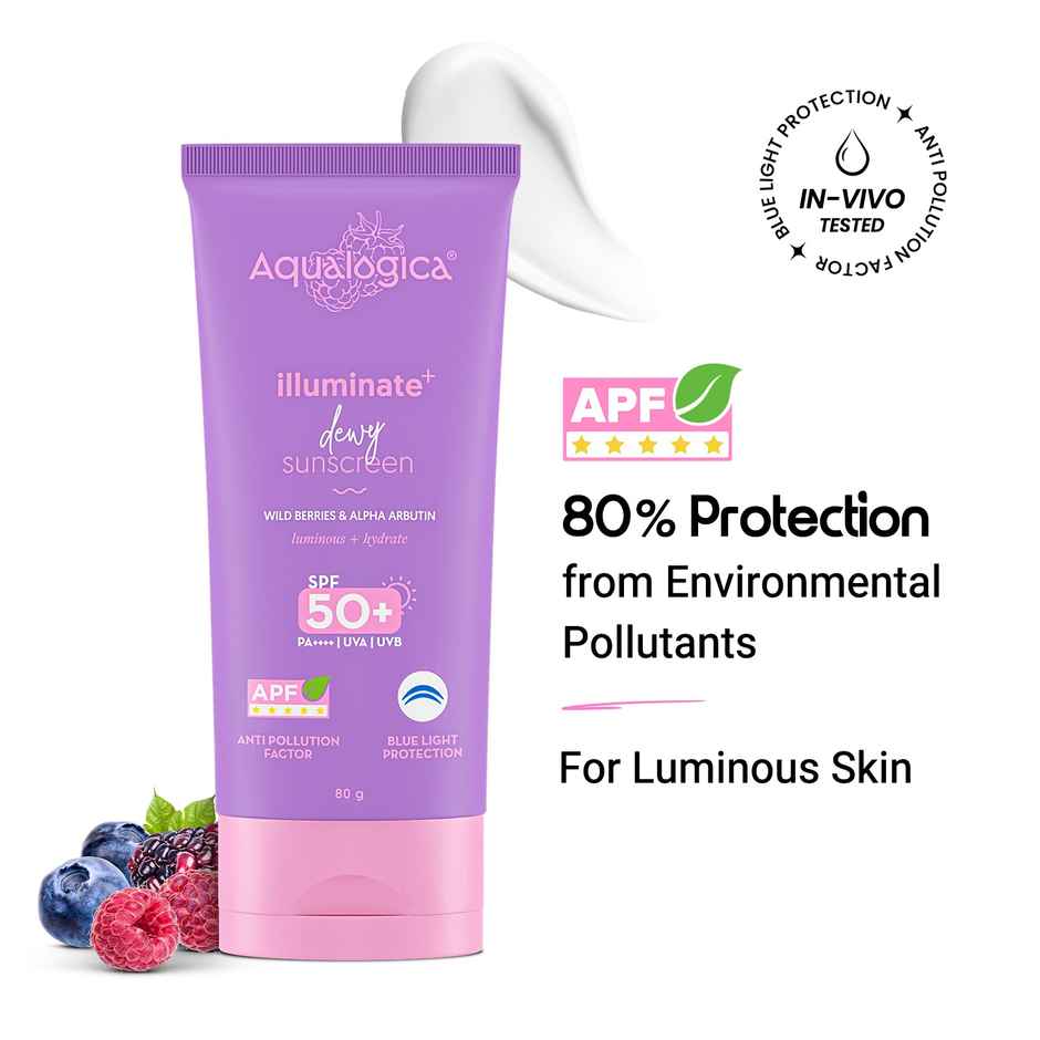 Aqualogica Illuminate+ Dewy Lightweight Sunscreen Gel SPF 50+ PA++++ for All Skin Types | Tested On GenZ