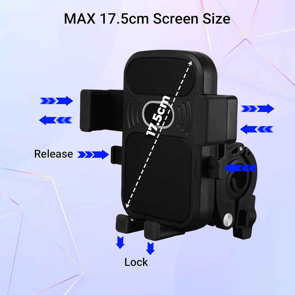 Zebronics BMH100 Bike Mobile Holder, Upto 6.8 inches 360° Rotatable One Press Lock Anti-Skid Stable and Secure