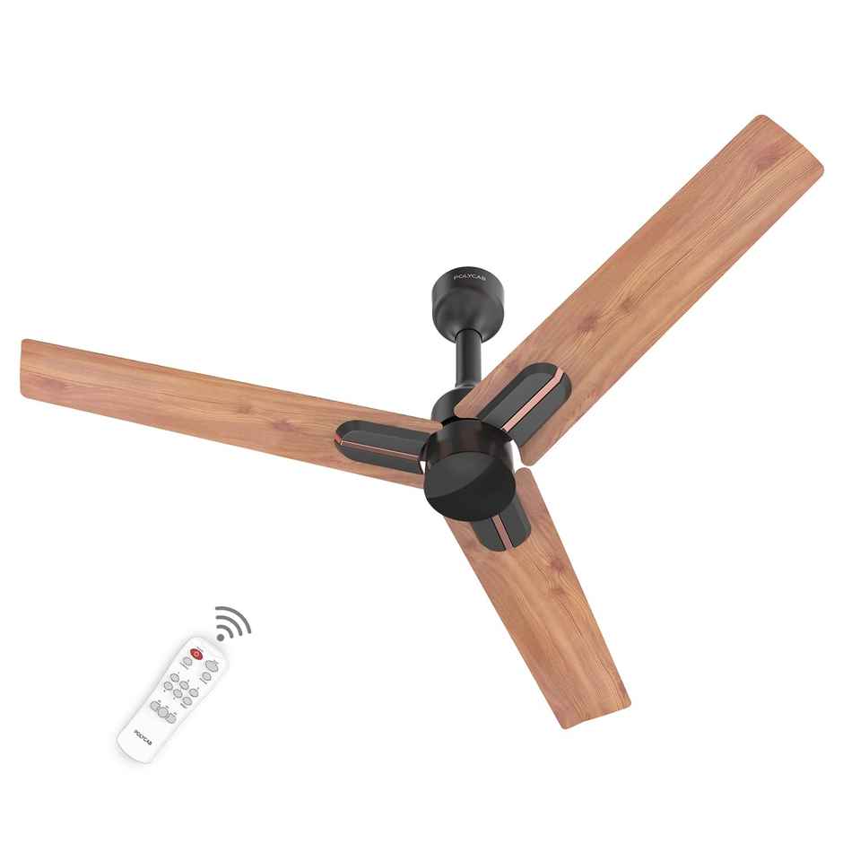 Polycab Wizzy Neo BLDC Ceiling fan,1200mm,5-Star,Remote Control,100% Copper,Natural Wood