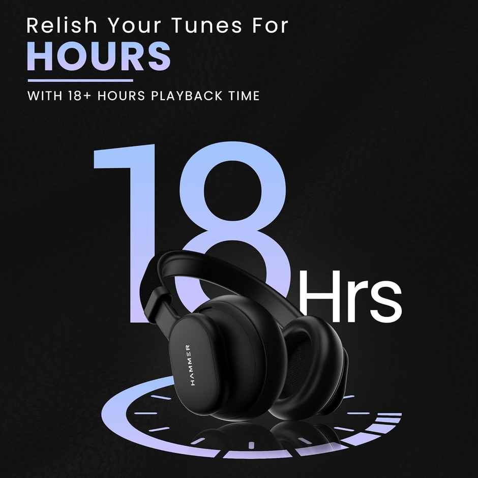 Hammer Touch Control Bash Max Over The Ear Wireless Bluetooth Headphones With Mic - Black