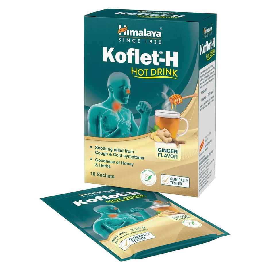 Himalaya Koflet-H Hot Drink Ginger Flavor Pack of 10 Sachets Relief from Cough and Cold