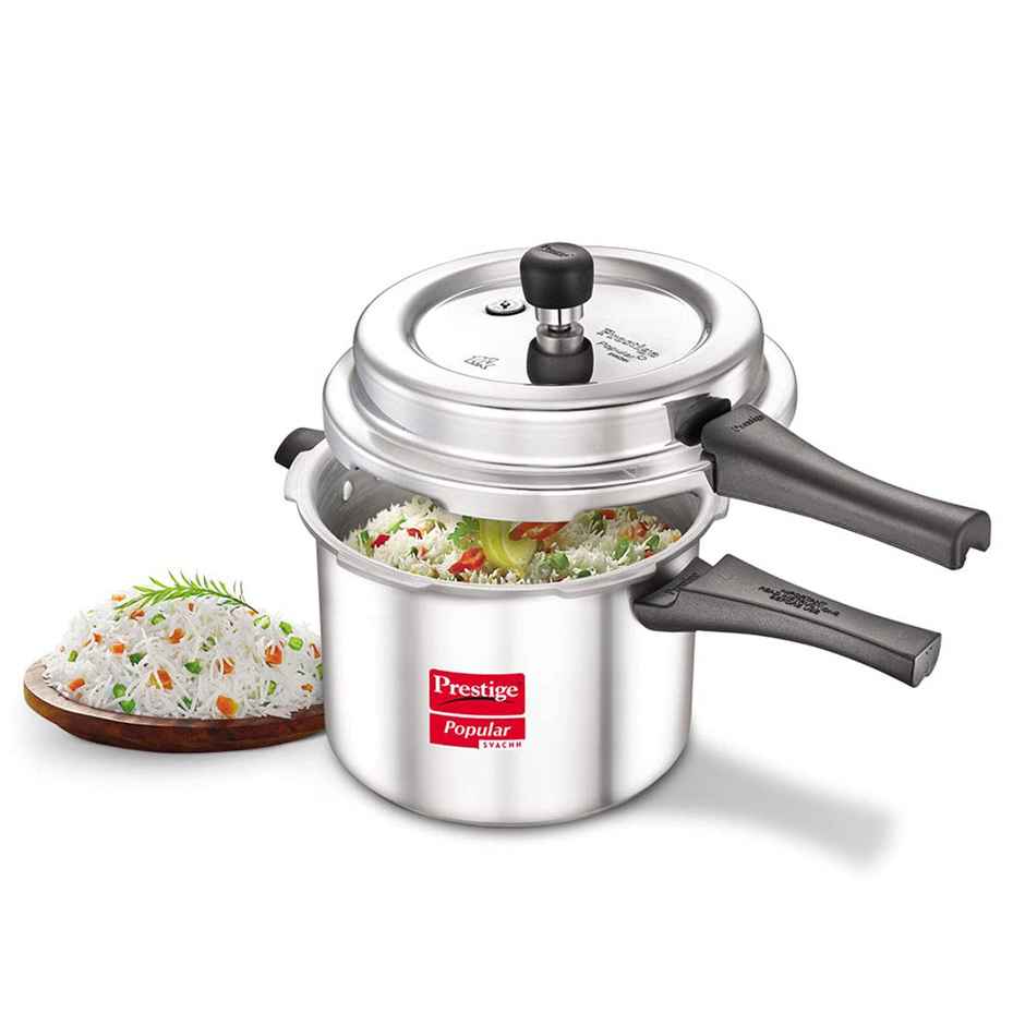Prestige Popular Svachh Virgin Aluminium Spillage Control Pressure Cooker, 5 L (Silver)